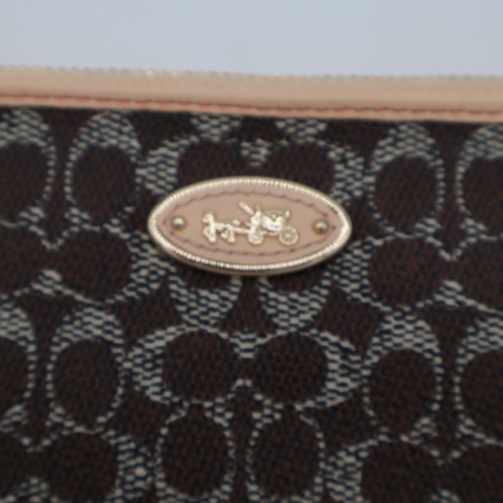 Coach Corner Zip Womens Brown Signature Canvas Inner Pockets Wristlet Wallet - Picture 2 of 8